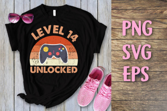 Level 14 Unlocked Vintage Birthday Svg and Back to School T-Shirt Design for Print on Demand