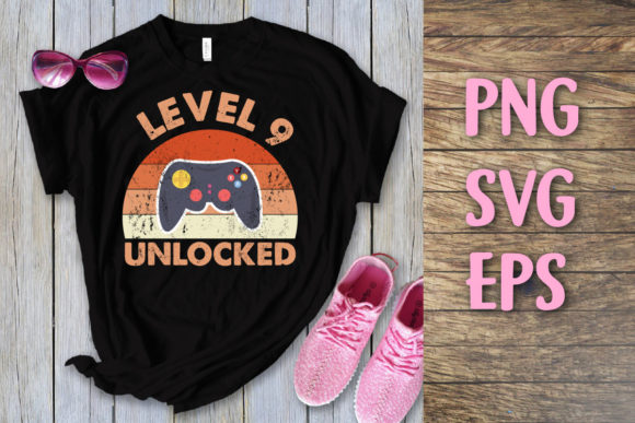 Level 9 Unlocked Vintage Birthday SVG and Back to School T-Shirt Design for Print on Demand